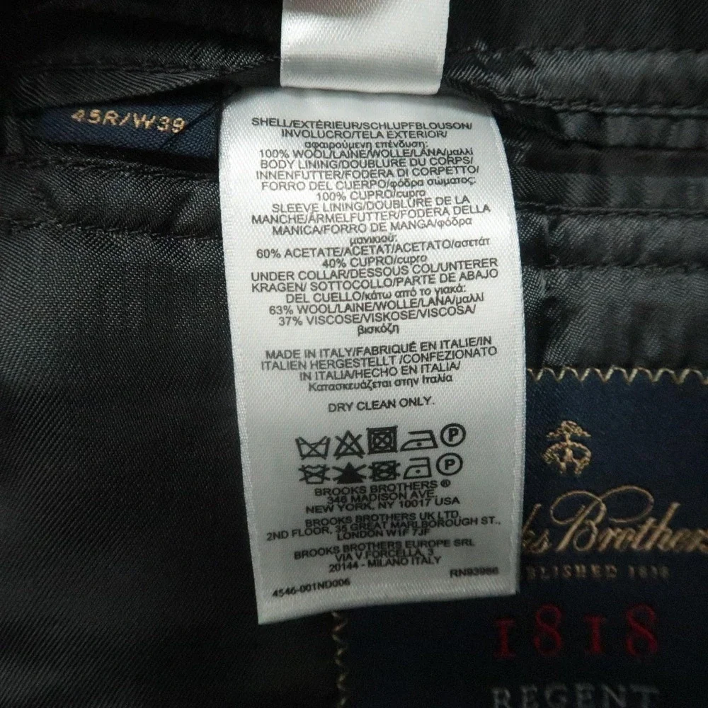 Brooks Brothers Blazer Mens 45R Charcoal Black 1818 Regent Estrato Wool Italy